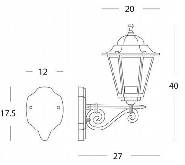 Applique Esagonale in pressofusione di alluminio. KAYAK Piccola Diffusori in vetro trasparente. 27x20x h 40 cm Altezza max lampada: 155mm. Alimentazione 230 V ~ 50 Hz nero