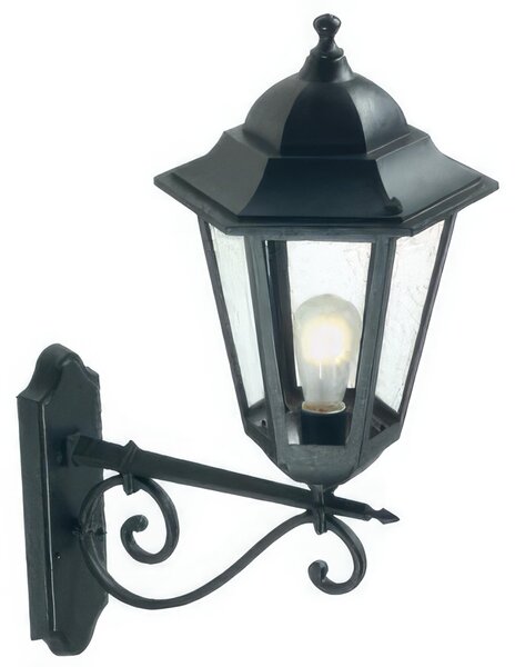 Applique Esagonale in pressofusione di alluminio. ASSISI MAXI Grande Diffusori in vetro trasparente. 48x31x h 71 cm Altezza max lampada: 200mm. Alimentazione 230 V ~ 50 Hz nero