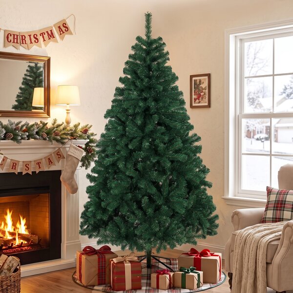 Albero di Natale Artificiale Ø100x180 cm con 700 Rami Ignifughi e Base Pieghevole in Acciaio Verde