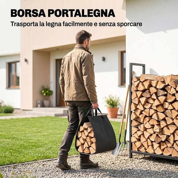 Outsunny Set Camino Metallo 6 Pezzi con Borsa, Spazzola, Paletta, Attizzatoio, Pinze, Supporto, Nero | Aosom Italy