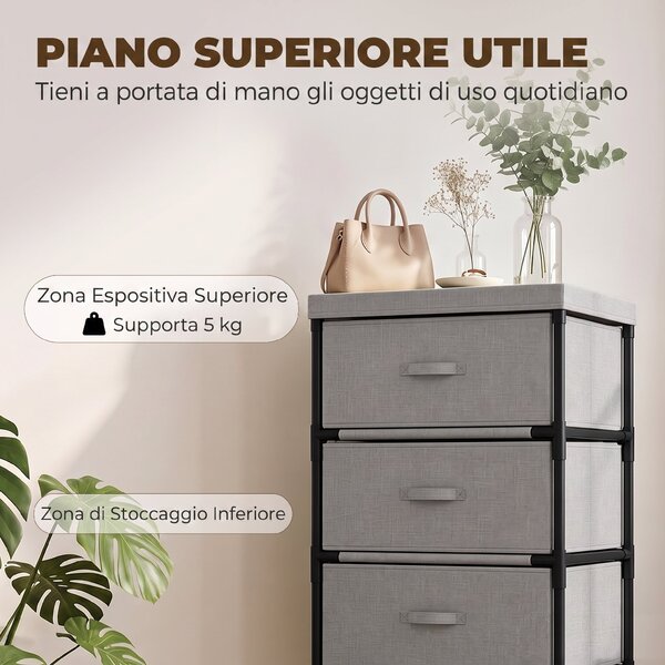 HOMCOM Cassettiera con Struttura in Acciaio, 42 x 32 x 80 cm, Grigio e Nero | Aosom Italy