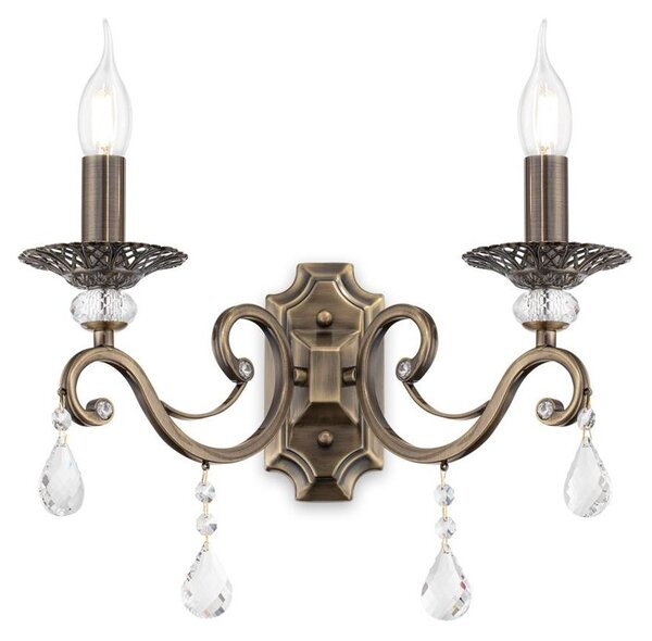 GRACE APPLIQUE 2 LUCI IN METALLO FINITURA BRONZO STILE CLASSICO CON LAMPADINE A VISTRA ATTACCO E14