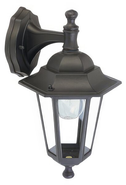 Applique Esagonale in pressofusione di alluminio. KAYAK Piccola Diffusori in vetro trasparente. 20x21x h 34 cm Altezza max lampada: 155mm. Alimentazione 230 V ~ 50 Hz NERO