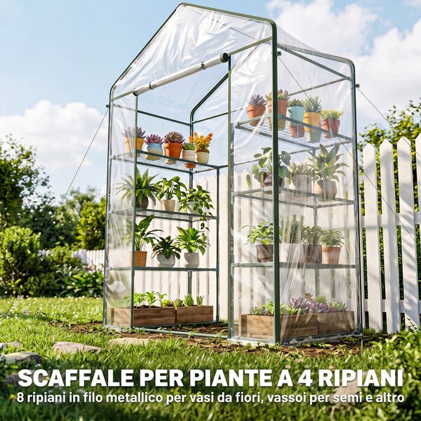 Outsunny Serra da Giardino con Porta Avvolgibile, in Acciaio e PVC Trasparente, per balcone, patio, terrazza, 143x73x195cm | Aosom Ita