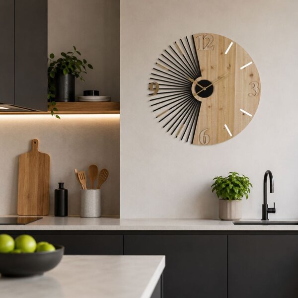 Orologio da Parete Moderno in Legno e Metallo Sole