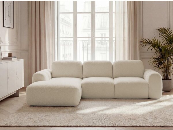 Divano angolare beige allungabile/con contenitore (con penisola a sinistra/con chaise lounge) con rivestimento in bouclé Montaigne – Bobochic Paris