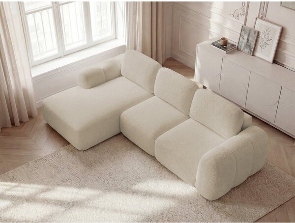 Divano angolare beige allungabile/con contenitore (con penisola a sinistra/con chaise lounge) con rivestimento in bouclé Montaigne – Bobochic Paris