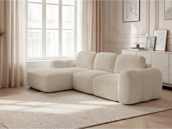 Divano angolare beige allungabile/con contenitore (con penisola a sinistra/con chaise lounge) con rivestimento in bouclé Montaigne – Bobochic Paris