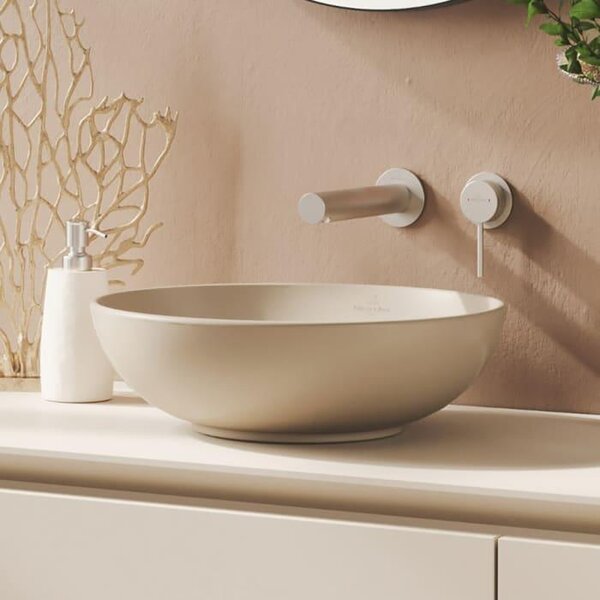 Villeroy & Boch Loop&Friends - Lavabo da appoggio, diametro 380 mm, con sfioratore, CeramicPlus, Almond 4A4500AM