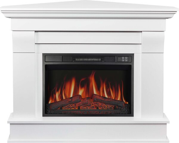 ArtiFlame Camino elettrico Albion Corner AF23S Camino elettrico ad angolo con riscaldamento da 1800 W, effetto fiamma 3D realistico, illuminazione a LED, telecomando, bianco