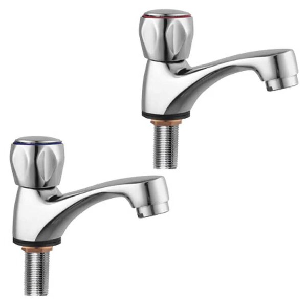 Fontastock URBEL FSKFGB004 Set di 2 rubinetti per lavabo singolo, acqua calda/fredda, staffe di montaggio, maniglia in zinco e corpo in ottone
