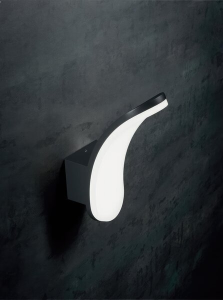 APPLIQUE VIRGOLA in alluminio pressofuso 15W LED 4000K Dimensioni h 26 cm il diffusore � in termoplastico colore GRAFITE