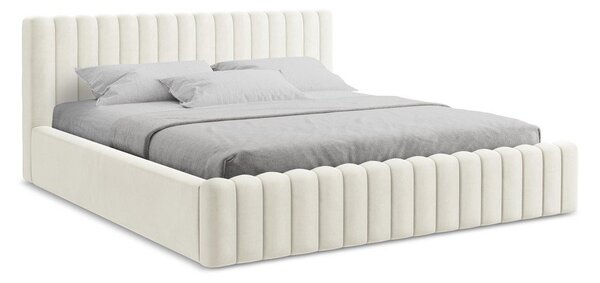 Letto matrimoniale imbottito color crema con contenitore con rete inclusa 160x200 cm Lemi – Makamii