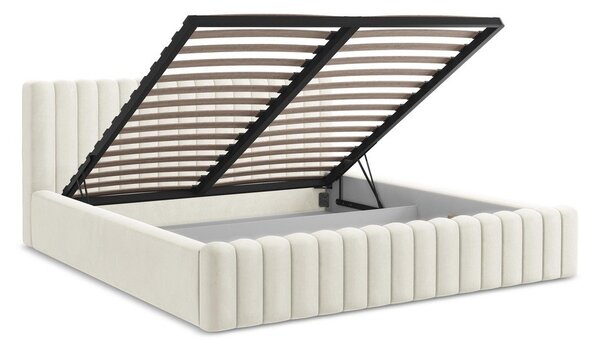 Letto matrimoniale imbottito color crema con contenitore con rete inclusa 160x200 cm Lemi – Makamii
