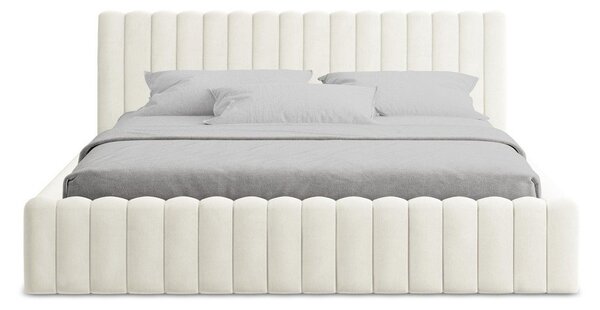 Letto matrimoniale imbottito color crema con contenitore con rete inclusa 160x200 cm Lemi – Makamii