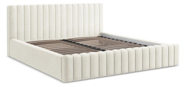 Letto matrimoniale imbottito color crema con contenitore con rete inclusa 160x200 cm Lemi – Makamii