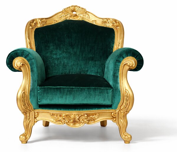 Poltrona Barocca Domizia - Foglia Oro e Velluto – Artigianato Italiano di Lusso