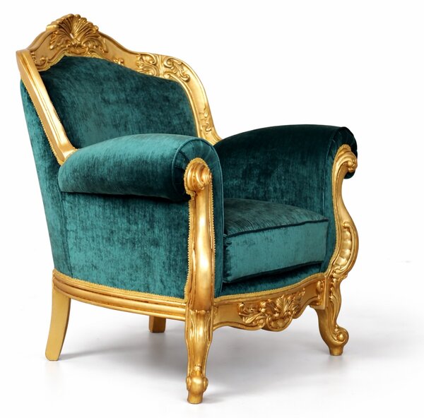 Poltrona Barocca Domizia - Foglia Oro e Velluto – Artigianato Italiano di Lusso