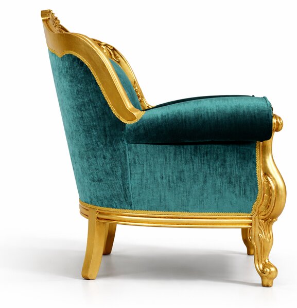 Poltrona Barocca Domizia - Foglia Oro e Velluto – Artigianato Italiano di Lusso