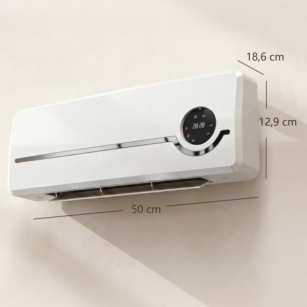 HOMCOM Stufa Ceramica 2000W a Parete con 3 Modalità, Temperatura Regolabile, Timer, Telecomando, Blocco Bambini, Bianco | Aosom Italy
