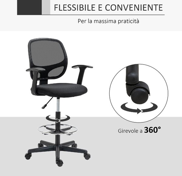 DecHome Sedia da Ufficio con Ruote e Braccioli in Tessuto Mesh colore Nero