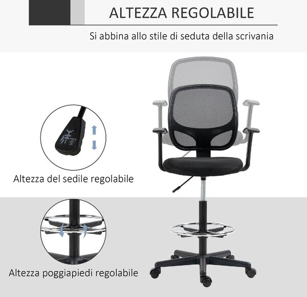 DecHome Sedia da Ufficio con Ruote e Braccioli in Tessuto Mesh colore Nero