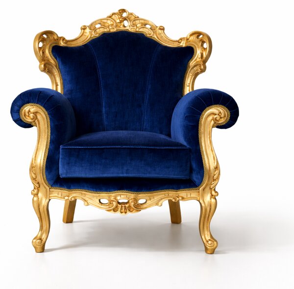 Poltrona Barocca Caterina - Foglia Oro, Tessuto e Velluto – Artigianato Italiano di Lusso