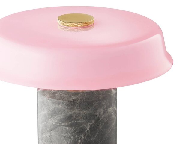 DESIGN BY US Lampada LED da tavolo ricaricabile Trip No. 2, argento/rosa, marmo, vetro dimmerabile, Alluminio / Grigio / Zincato, Soggiorno / Sala da pranzo, Pietra, Design
