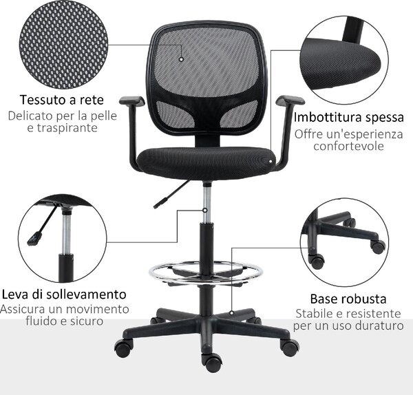 DecHome Sedia da Ufficio con Ruote e Braccioli in Tessuto Mesh colore Nero