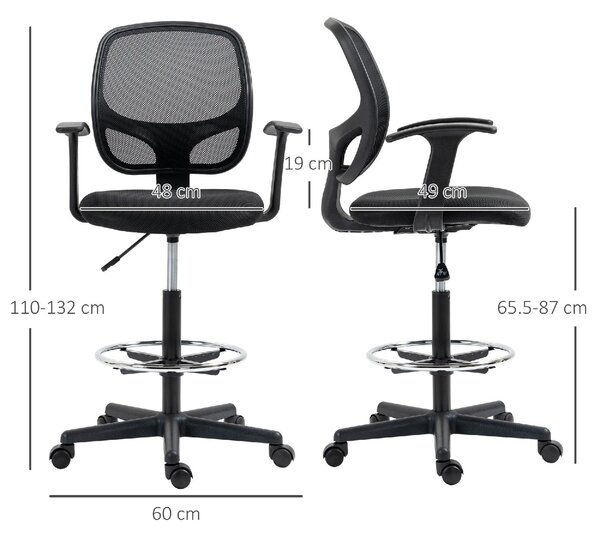 DecHome Sedia da Ufficio con Ruote e Braccioli in Tessuto Mesh colore Nero