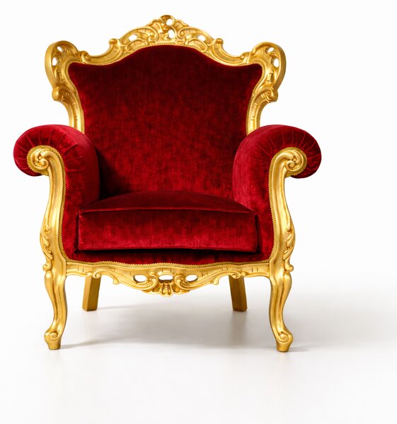 Poltrona Barocca Caterina - Foglia Oro, Tessuto e Velluto – Artigianato Italiano di Lusso