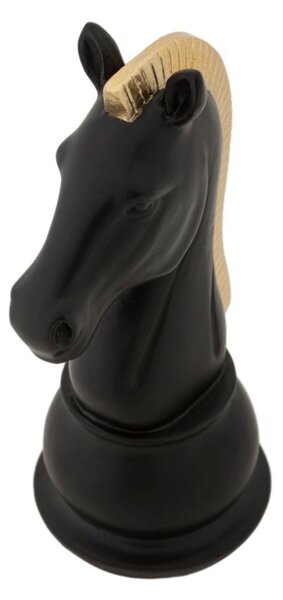 Elegante scultura nera con finiture dorate CAVALLO DEGLI SCACCHI 10,5x8,5x19 cm- colore oro e nero