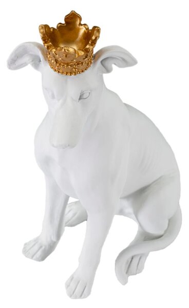 Statua cane seduto con corona dorata DOG WHIT Dimensioni 20x12xh 33 cm- Lavorazione quadretti colore bianco