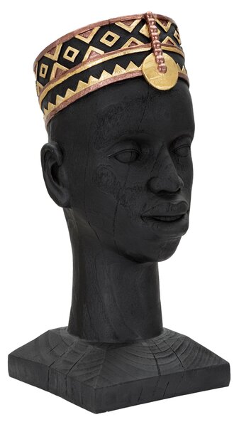 Statua a forma di testa di uomo con copricapo ispirato alla tradizione nordafricana Dimensioni 25x25xh 56 cm- colore ebano