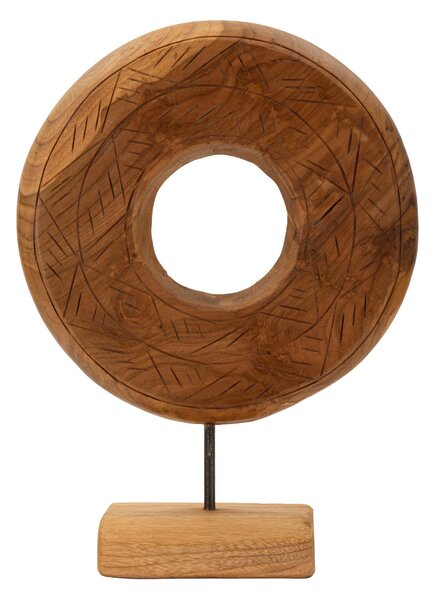 Scultura rotonda in teak riciclato, realizzata a mano, finemente intarsiata Dimensioni 28x10xh 38 CM - 1.5 kg Colore legno con venature