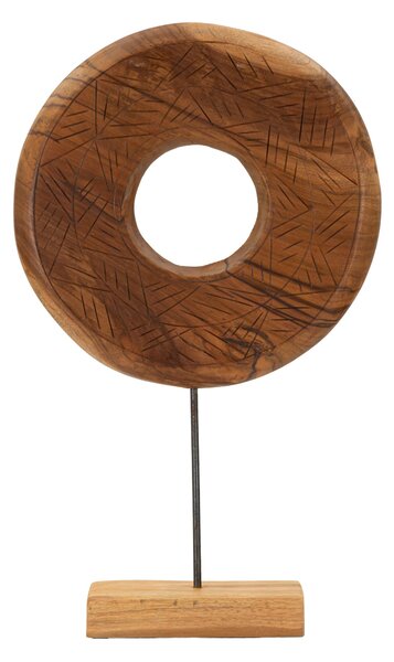 Scultura rotonda in teak riciclato, realizzata a mano, finemente intarsiata Dimensioni 35x10xh 58 CM - 3.5 kg Colore legno con venature