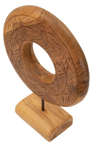 Scultura rotonda in teak riciclato, realizzata a mano, finemente intarsiata Dimensioni 28x10xh 38 CM - 1.5 kg Colore legno con venature