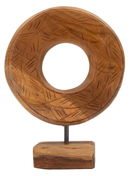 Scultura rotonda in teak riciclato, realizzata a mano, finemente intarsiata Dimensioni 20x10xh 20 CM - 1.1 kg Colore legno con venature