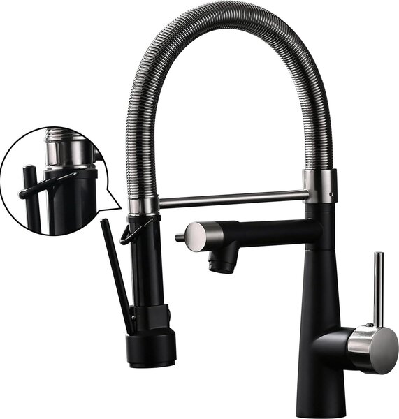 Miscelatore da cucina con soffione estraibile - orientabile a 360° - miscelatore monocomando e doccetta estraibile - alta pressione - nichel spazzolato e nero