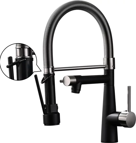 Miscelatore da cucina con soffione estraibile - orientabile a 360° - miscelatore monocomando e doccetta estraibile - alta pressione - nichel spazzolato e nero
