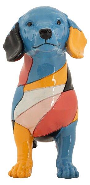 Scultura di cane bassotto dai colori linee vivaci e sgargianti, CONTEMPORANEO Dimensioni 32,5x9,7x h20,5 cm in Polyresin multicolor