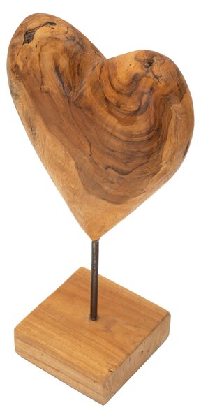 Scultura a forma di cuore in teak riciclato, realizzata a mano, finemente intarsiata Dimensioni 20x12xh 37 CM - 1,5 kg forme tondeggianti Colore legno con venature