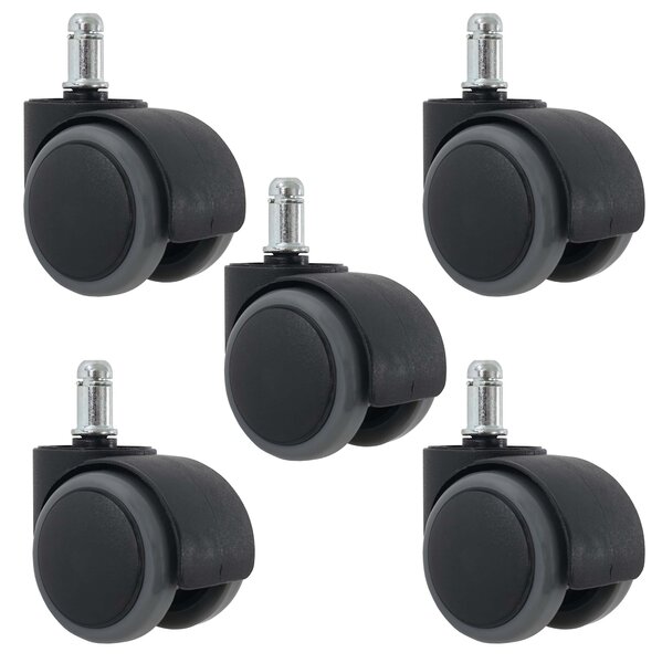Set di 5 rotelle per pavimenti duri HWC-H86, rotelle per sedie da ufficio, portata 150 kg Ø 11 mm ~ grigio