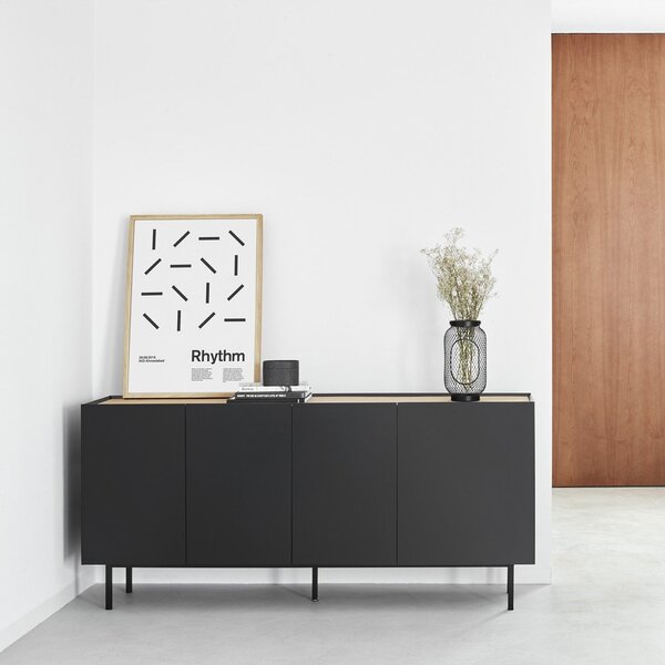 Cassettiera bassa nera effetto rovere 165x78 cm Arista - Teulat