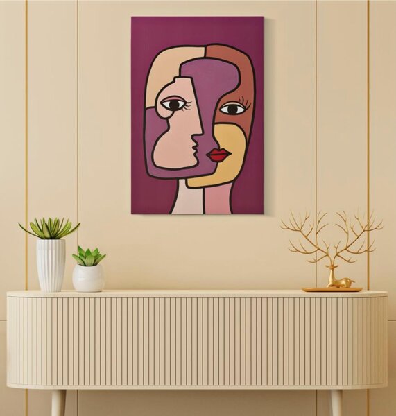Stampa su Tela intelaiatura in legno Design Ispirato al Cubismo FACE NEW dimensioni 60x3xh 90 cm Legno colore multicolore