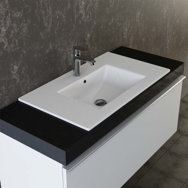 VILSTEIN Lavabo da incasso in Vetroceramica, 70 cm, Bianco, Con sfioratore, Lavabo da incasso, Lavabo