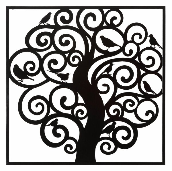 Pannello decorativo 3D con albero con degli uccellini, GOLD WOMAN, 70x1x h70 cm peso 1,500 kg colori nero