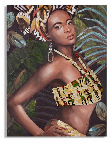 Dipinto su tela, quadro con telaio in legno KELLY 90x3x h 120 cm decoro raffigurante il volto di donna multicolore