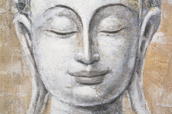 Dipinto su tela, quadro con telaio in legno il volto di Buddha 80x3x h 120 cm decoro raffigurante il volto di BUDDHA multicolore