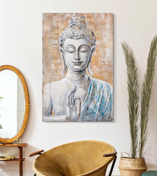 Dipinto su tela, quadro con telaio in legno il volto di Buddha 80x3x h 120 cm decoro raffigurante il volto di BUDDHA multicolore